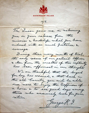 letter war king 1918 prisoners released kingsownmuseum